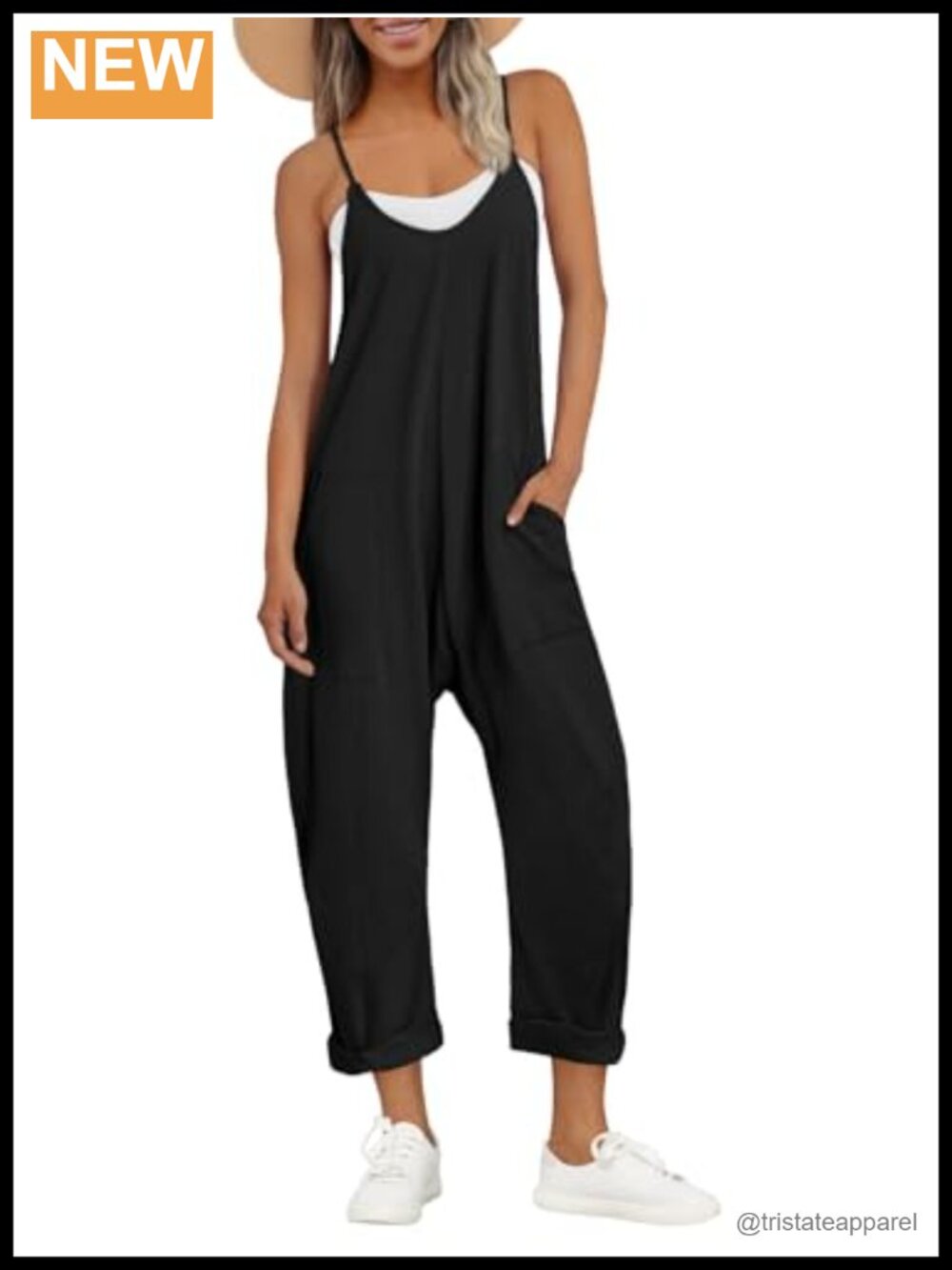 Women's Cotton Spaghetti Strap Jumpsuit Sleeveless Romper with Pockets